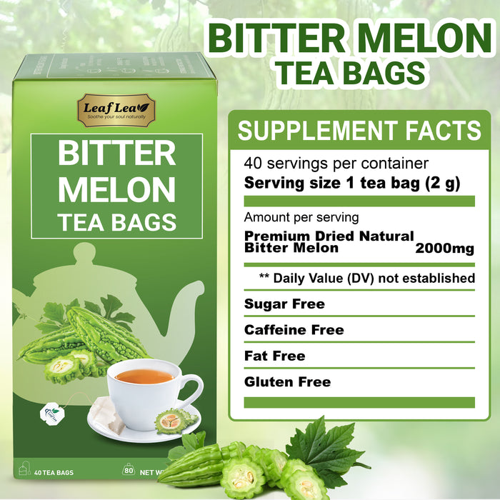 LeafLea Natural Bitter Melon Tea Bags, Premium Natural Dried Momordica Charantia – Melon Amargo Gohyah Fruit Tea | Wellness & Digestion Support | Caffeine-Free, Sugar-Free, Vegan (Pack of 2)