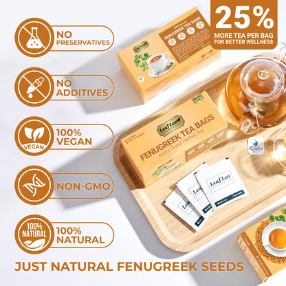 LeafLea 40 Natural Fenugreek Seed Tea Bags, 100% Pure from Fenugreek Seeds, Herbal Tea Infusion, Fenogreco Tea with Distinct Aroma and Smooth Flavor, Caffeine-Free