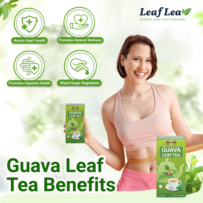 LeafLea Guava Leaf Tea Bags, 100% Natural Hojas De Guayaba 40 Premium Teabags, Supports Digestion & Immune Health, Rich in Antioxidants, Caffeine-Free, Non-GMO, Vegan