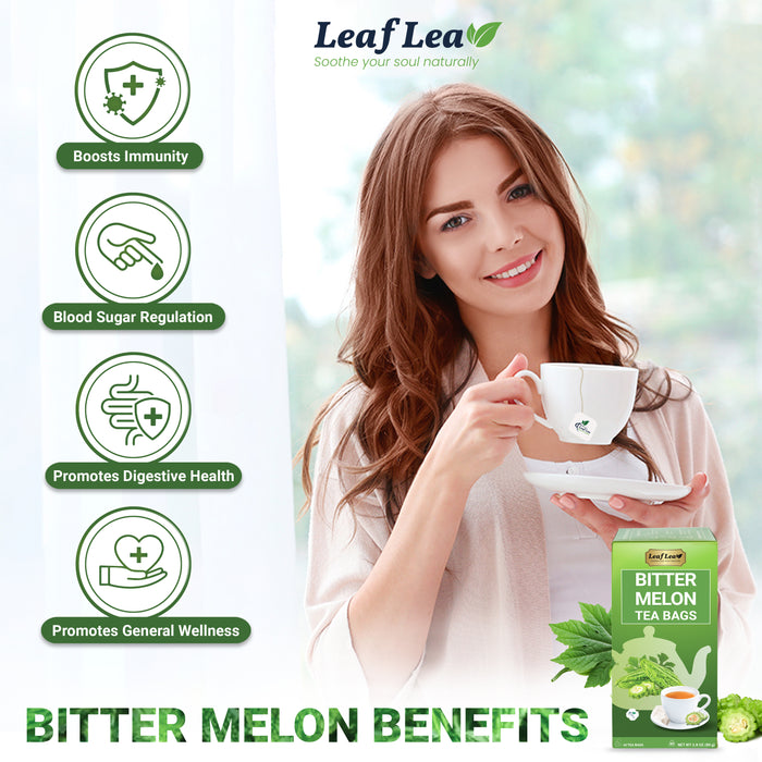 LeafLea Natural Bitter Melon Tea Bags, Premium Natural Dried Momordica Charantia – Melon Amargo Gohyah Fruit Tea | Wellness & Digestion Support | Caffeine-Free, Sugar-Free, Vegan (Pack of 2)