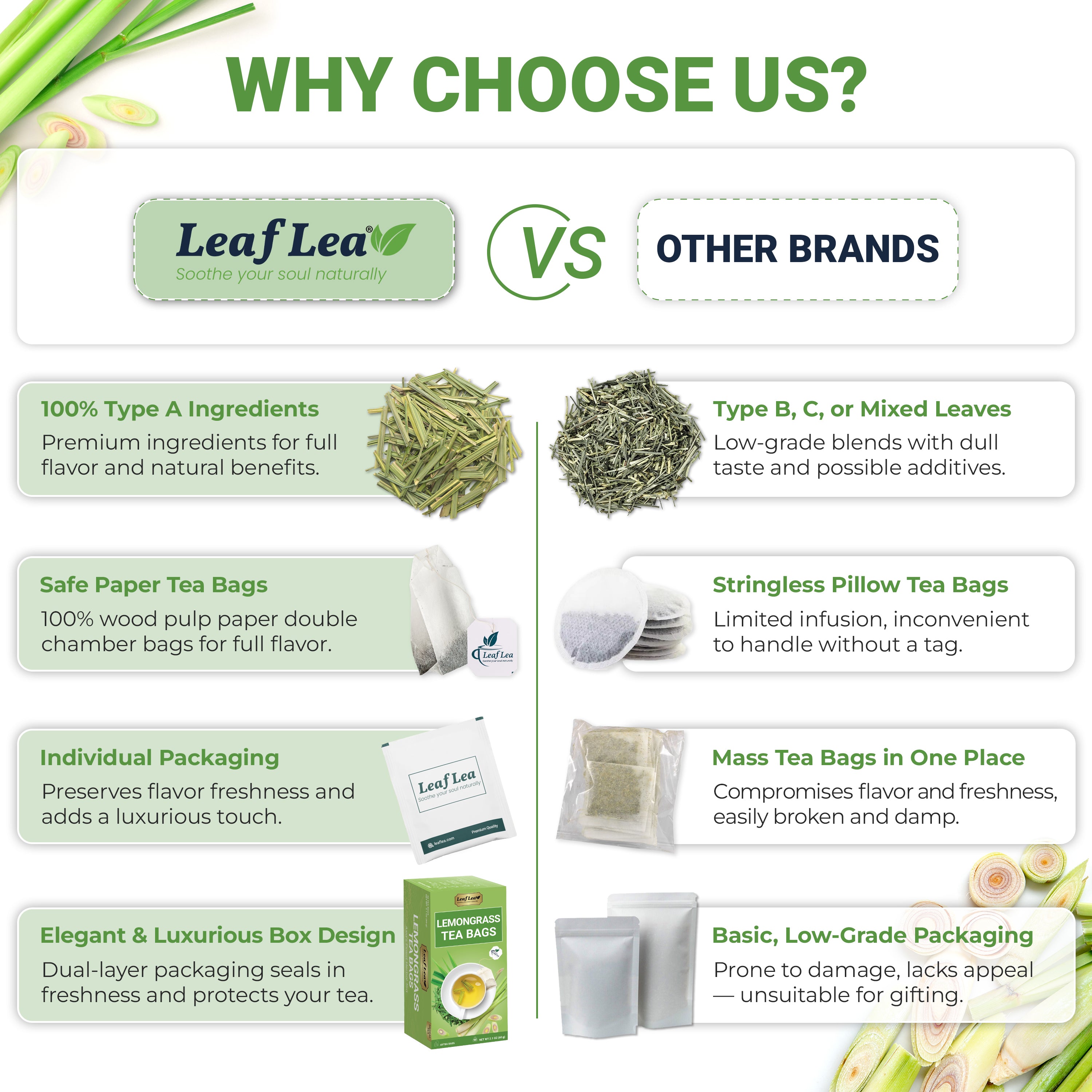 LeafLea Lemongrass Tea Bags, Natural Lemongrass Tea, Taste & Light Aroma, Caffeine-Free