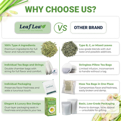 LeafLea Lemongrass Tea Bags, Natural Lemongrass Tea, Te Limon Grass, Taste & Light Aroma, Caffeine-Free, Sugar-Free