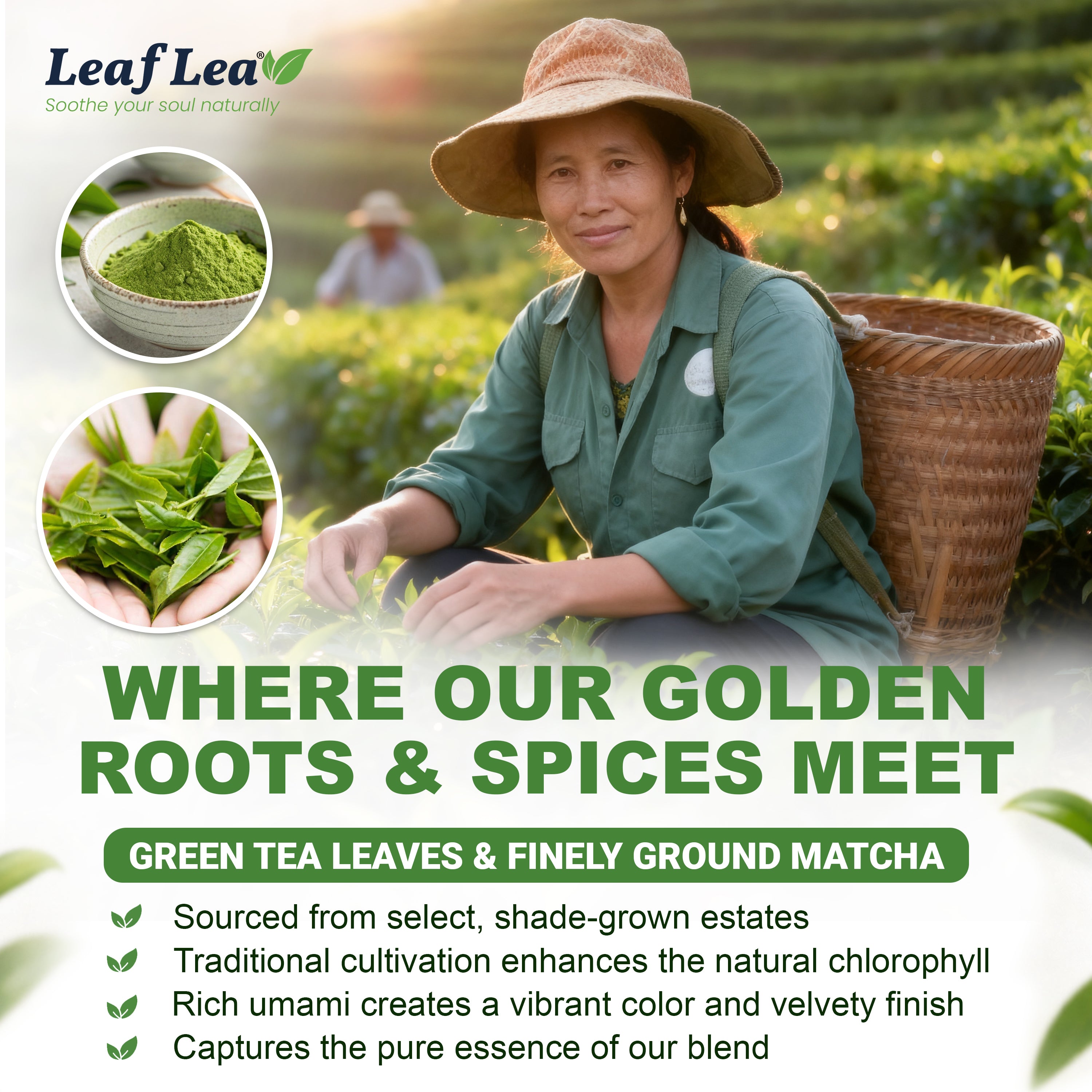 LeafLea Matcha Green Tea Bags, Individually Wrapped Green Tea Blended with Authentic Matcha, Smooth Umami Flavor for Focus & Vitality - Vegan, Sugar Free, Caffeinated, Zero Calories