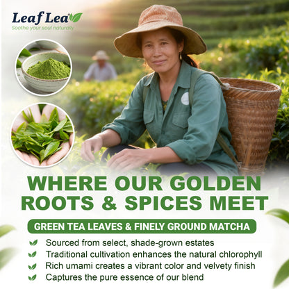 LeafLea Matcha Green Tea Bags, Individually Wrapped Green Tea Blended with Authentic Matcha, Smooth Umami Flavor for Focus & Vitality - Vegan, Sugar Free, Caffeinated, Zero Calories