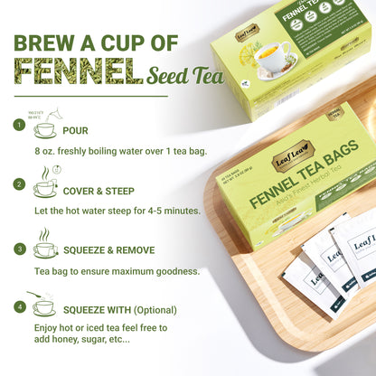 LeafLea 40 Fennel Tea Bags, 100% Natural & Pure Fennel Seed Tea, Te De Hinojo for Gentle Digestion & Fresh Breath