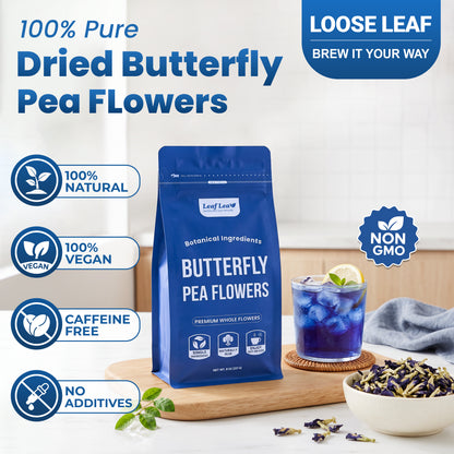 LeafLea Butterfly Pea Flower Loose Leaf Tea, Single-Ingredient Botanical Tea With Naturally Vivid Blue Color