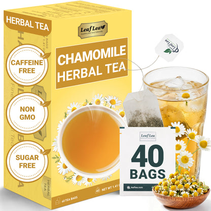 LeafLea Chamomile Tea Bags, Herbal Tea from Chamomile Flowers, Gentle Floral Scent, Clean Smooth Finish