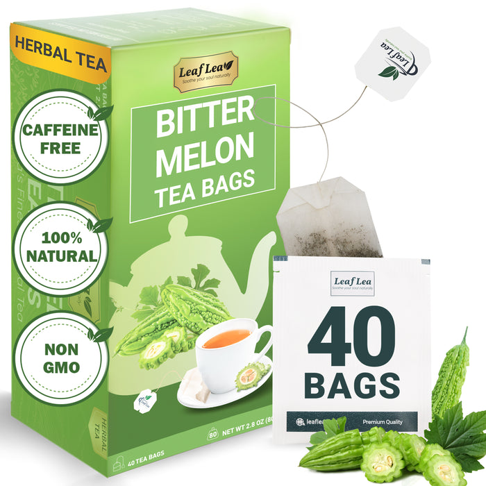 LeafLea Natural Bitter Melon Tea Bags, 40 Cundeamor Herbal Tea Bags – Melon Amargo Gohyah Fruit Tea | Wellness & Digestion Support | Caffeine-Free, Non-GMO, Sugar-Free, Vegan