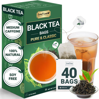 LeafLea Black Tea Bags, Premium Full-Bodied Black Tea Leaves, Digestive Ease & Natural Alertness with Caffeine