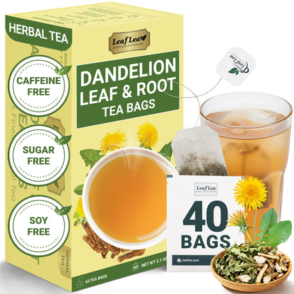 LeafLea Dandelion Root and Leaf Tea Bags, Roasted Dandelion Root Tea Blend, Natural Herbal Tea for Digestion & Wellness