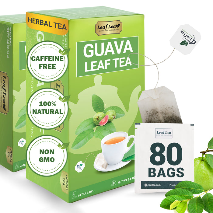 LeafLea Guava Leaf Tea Bags, 100% Natural Hojas De Guayaba 80 Teabags, Herbal Tea for Immune Support & Digestive Health, Caffeine-Free, Non-GMO, Vegan