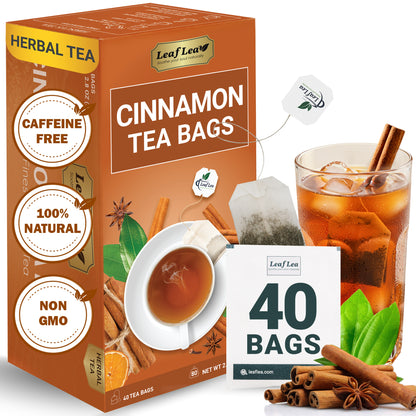 LeafLea 40 Cinnamon Tea Bags - Hot Spiced Cinnamon Tea Bags for Relaxation