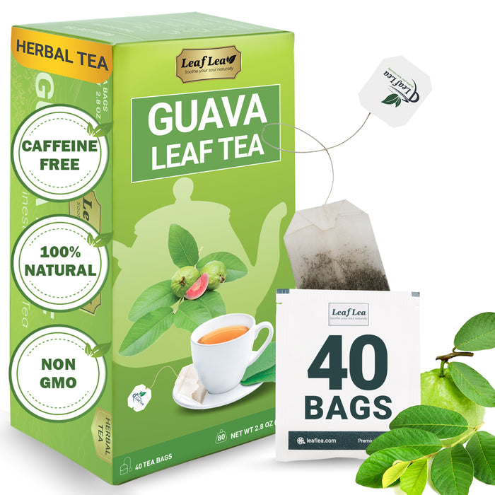 LeafLea Guava Leaf Tea Bags, 100% Natural Hojas De Guayaba 40 Premium Teabags, Supports Digestion & Immune Health, Rich in Antioxidants, Caffeine-Free, Non-GMO, Vegan