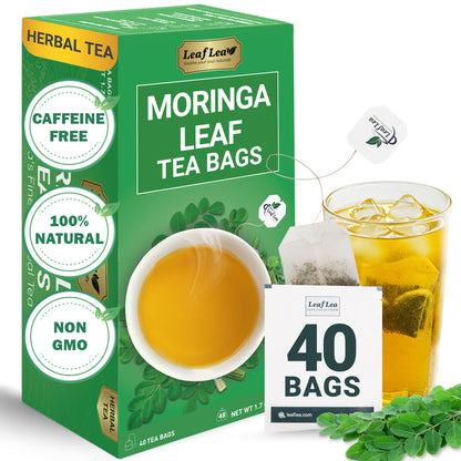 LeafLea 40 Moringa Tea Bags - Supports Digestion & Immune Health Caffeine-Free