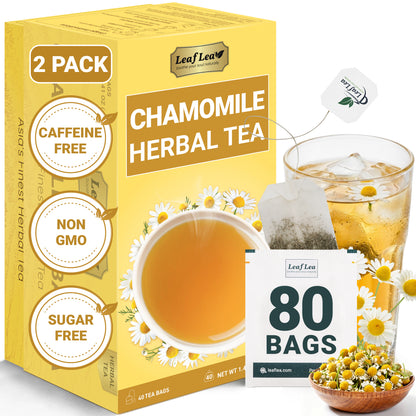 LeafLea Chamomile Tea Bags, Herbal Tea from Chamomile Flowers, Gentle Floral Scent, Clean Smooth Finish