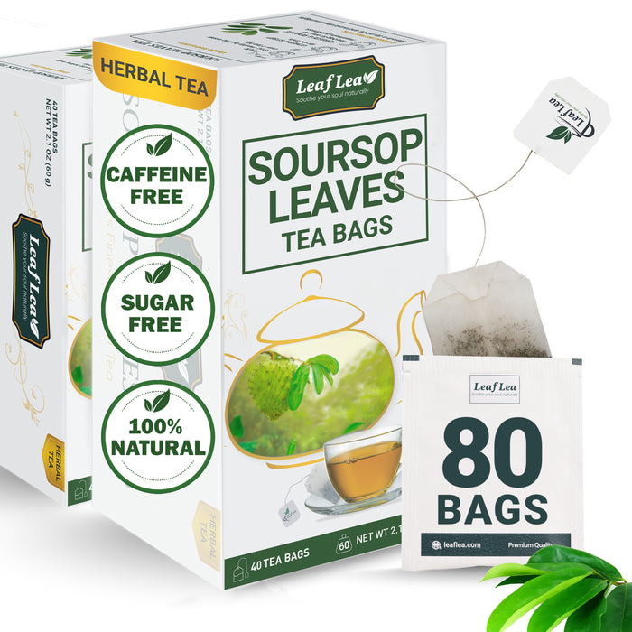 LeafLea Premium Soursop Leaf Tea Bags – Pure & Natural Graviola Tea, Hoja Guanabana Herbal Tea for Digestion Support, Nutrient-Rich, No Sugar, Caffeine-Free