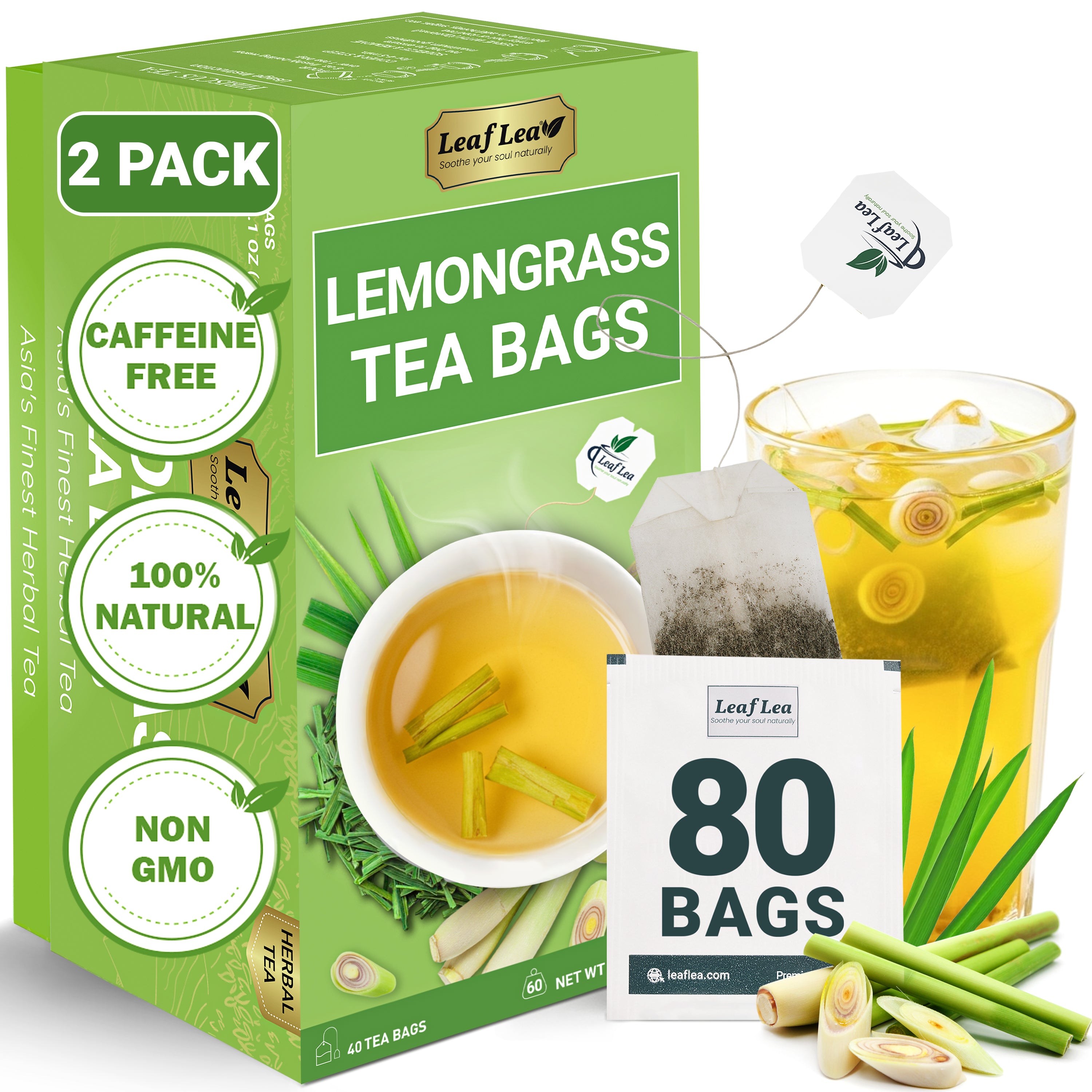 LeafLea Lemongrass Tea Bags, Natural Lemongrass Tea, Te Limon Grass, Taste & Light Aroma, Caffeine-Free, Sugar-Free
