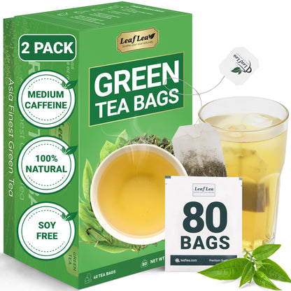 LeafLea Green Tea Bags, 100% Natural & Pure from Green Tea Leaves, Smooth & Refreshing, Everyday Wellness with Natural Caffeine Content