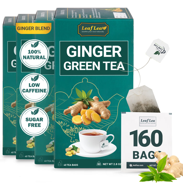 Premium Ginger Green Tea Bags - 160 Count | Natural Blend with Ginger Roots, Promotes Digestion, Spicy & Warming, Ideal Gift