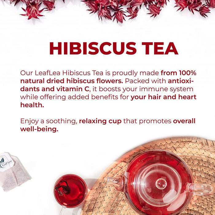 LeafLea Hibiscus Tea Bags – 80 Premium Hibiscus Flower Tea Bags (Pack of 2), Supports Heart Health & Immunity, Rich in Antioxidants & Vitamin C, Caffeine-Free, Sugar-Free Beverage