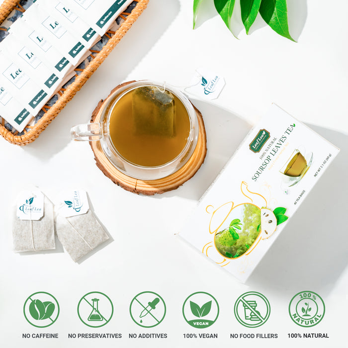 LeafLea Premium Soursop Leaf Tea Bags – Pure & Natural Graviola Tea, Hoja Guanabana Herbal Tea for Digestion Support, Nutrient-Rich, No Sugar, Caffeine-Free (40 Tea Bags)