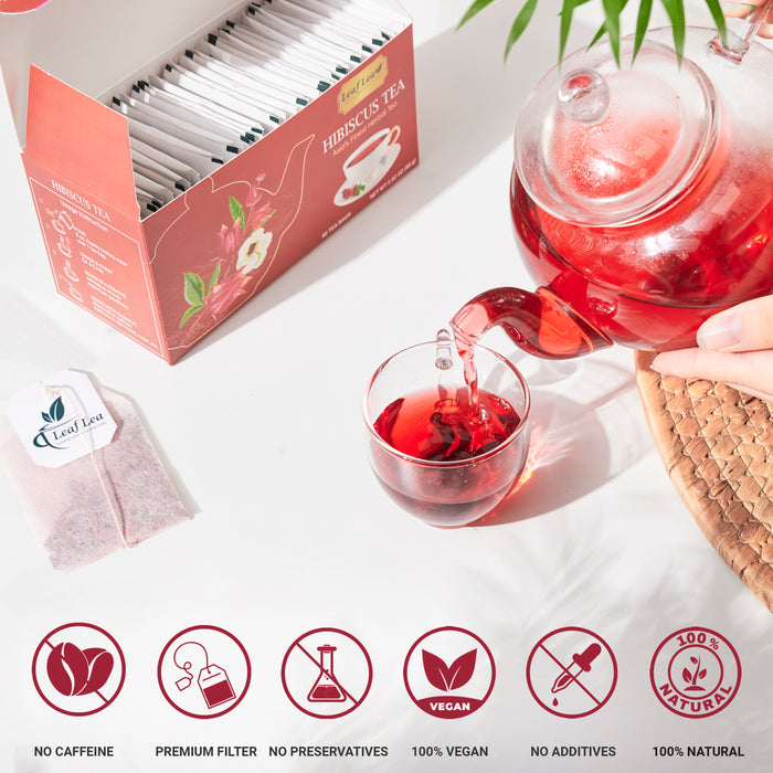 LeafLea Hibiscus Tea Bags – 80 Premium Hibiscus Flower Tea Bags (Pack of 2), Supports Heart Health & Immunity, Rich in Antioxidants & Vitamin C, Caffeine-Free, Sugar-Free Beverage