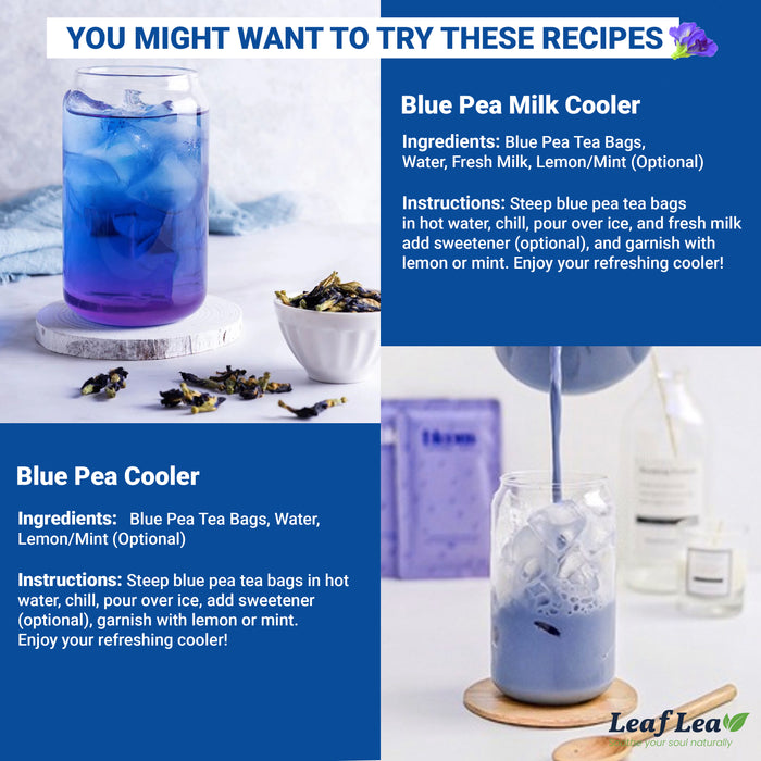 LeafLea Blue Butterfly Pea Flower Tea Bags – Herbal Blue Pea Tea for Relaxation, Mocktails & Natural Food Coloring, Caffeine-Free, Sugar-Free (40 Bags)