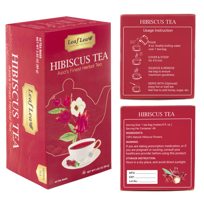 LeafLea Hibiscus Tea Bags – 80 Premium Hibiscus Flower Tea Bags (Pack of 2), Supports Heart Health & Immunity, Rich in Antioxidants & Vitamin C, Caffeine-Free, Sugar-Free Beverage