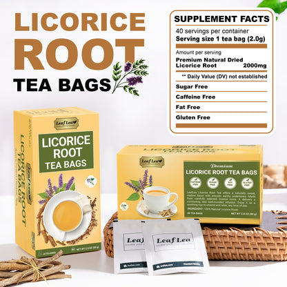 LeafLea Licorice Root Tea Bags - Pure Licorice Spice Tea, Herbal Infusion, Te De Regaliz, Caffeine-Free, Sugar-Free