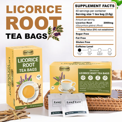 LeafLea Licorice Root Tea Bags - Pure Licorice Spice Tea, Herbal Infusion, Te De Regaliz, Caffeine-Free, Sugar-Free