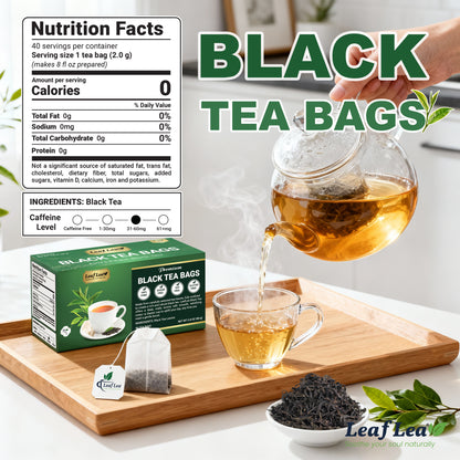 LeafLea Black Tea Bags, Premium Full-Bodied Black Tea Leaves, Digestive Ease & Natural Alertness with Caffeine