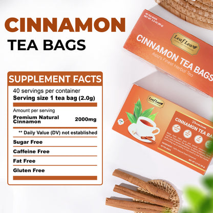 LeafLea 40 Cinnamon Tea Bags - Hot Spiced Cinnamon Tea Bags for Relaxation