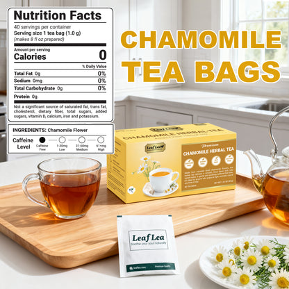 LeafLea Chamomile Tea Bags, Herbal Tea from Chamomile Flowers, Gentle Floral Scent, Clean Smooth Finish