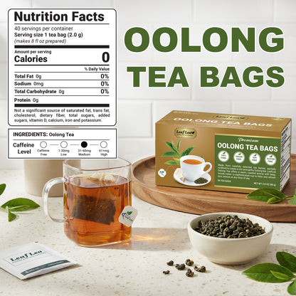 LeafLea Oolong Tea Bags, 100% Oolong Tea Leaves, Smooth Warm Aroma with Light Toasted Notes