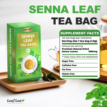 LeafLea Senna Leaf Tea Bags  –  Naturally Smooth & Gentle Herbal Brew