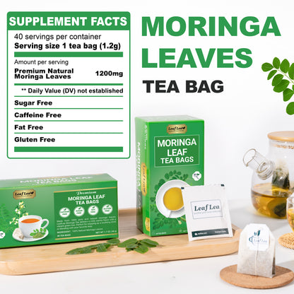 LeafLea 40 Moringa Tea Bags - Supports Digestion & Immune Health Caffeine-Free