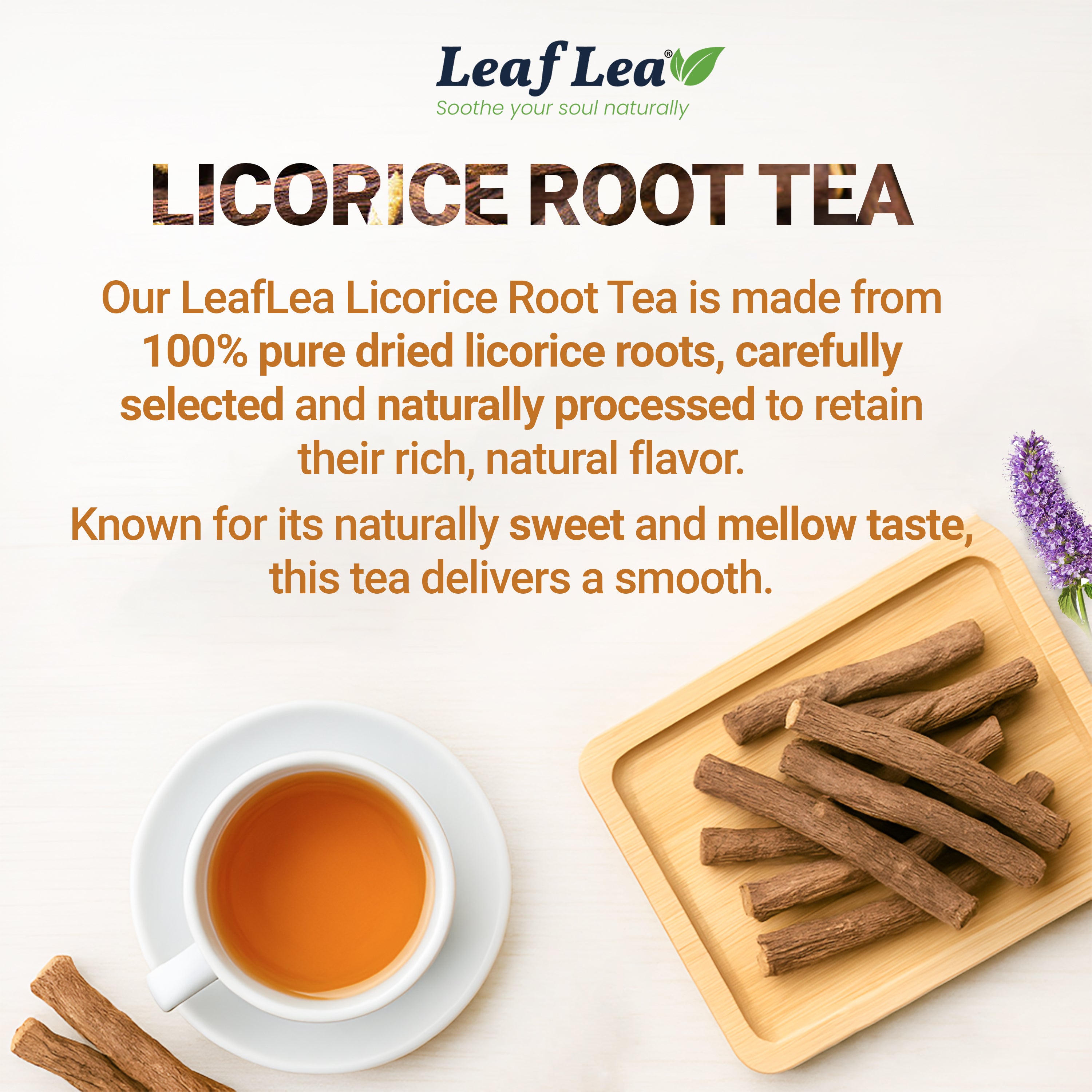 LeafLea Licorice Root Tea Bags - Pure Licorice Spice Tea, Herbal Infusion, Te De Regaliz, Caffeine-Free, Sugar-Free