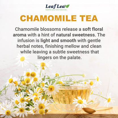 LeafLea Chamomile Tea Bags, Herbal Tea from Chamomile Flowers, Gentle Floral Scent, Clean Smooth Finish