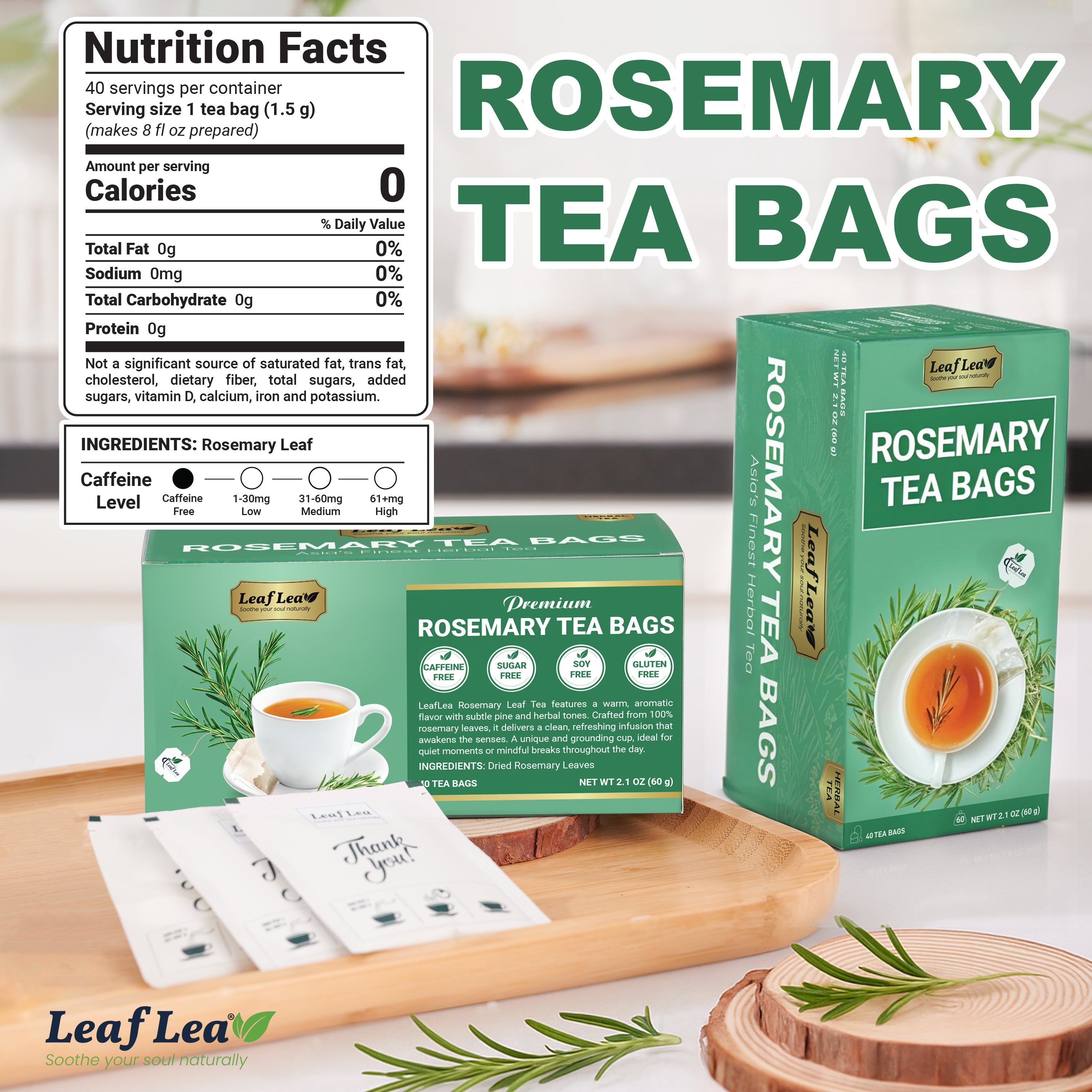 LeafLea Rosemary Tea – Earthy Taste, Light Aroma, Caffeine-Free
