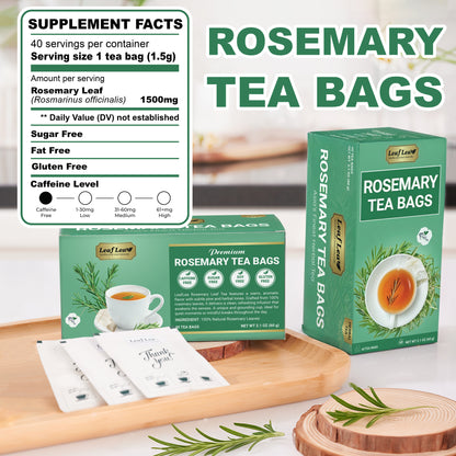 LeafLea Rosemary Tea Bags - Natural Rosemary Leaves, Te De Romero Earthy Taste & Light Aroma, Caffeine-Free, Sugar-Free