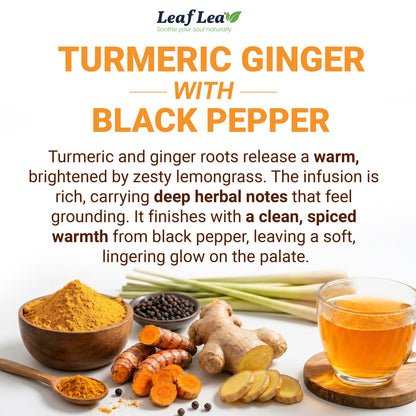 LeafLea Turmeric Ginger with Black Pepper Tea Bags, Individually Wrapped for Freshness, Natural Herbal Blend for Immunity, Joint & Digestion, Caffeine Free, Vegan, No Sugar