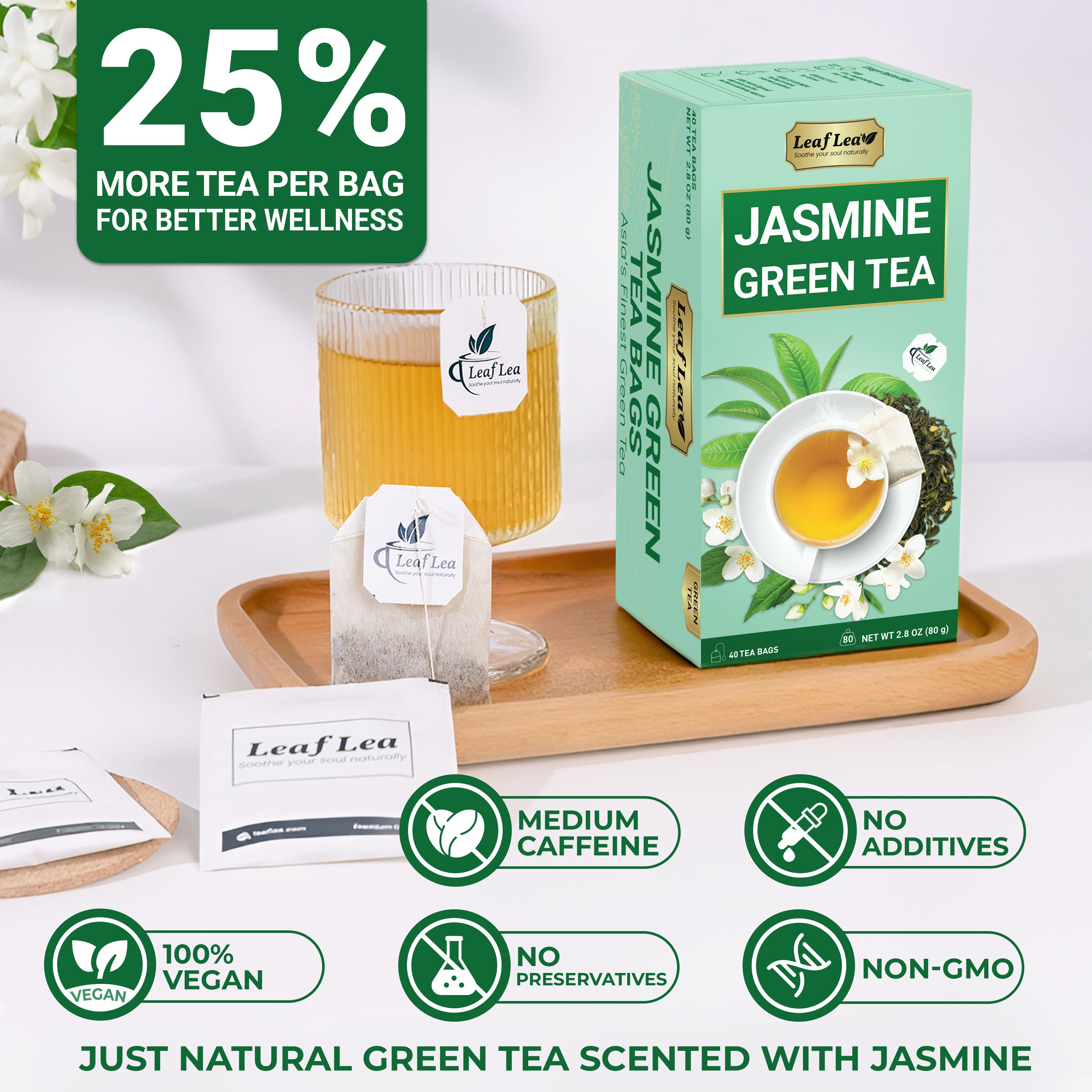 Jasmine Green Tea Bags Blend Boosts Digestion & Immunity