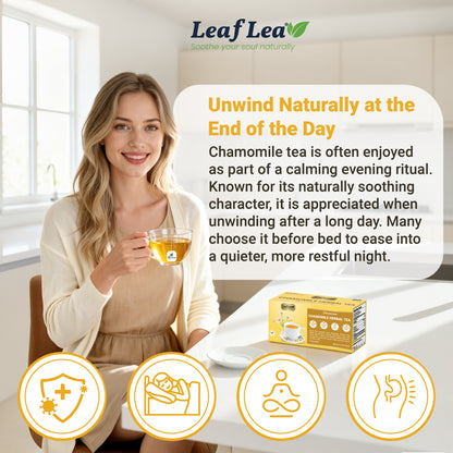 LeafLea Chamomile Tea Bags, Herbal Tea from Chamomile Flowers, Gentle Floral Scent, Clean Smooth Finish