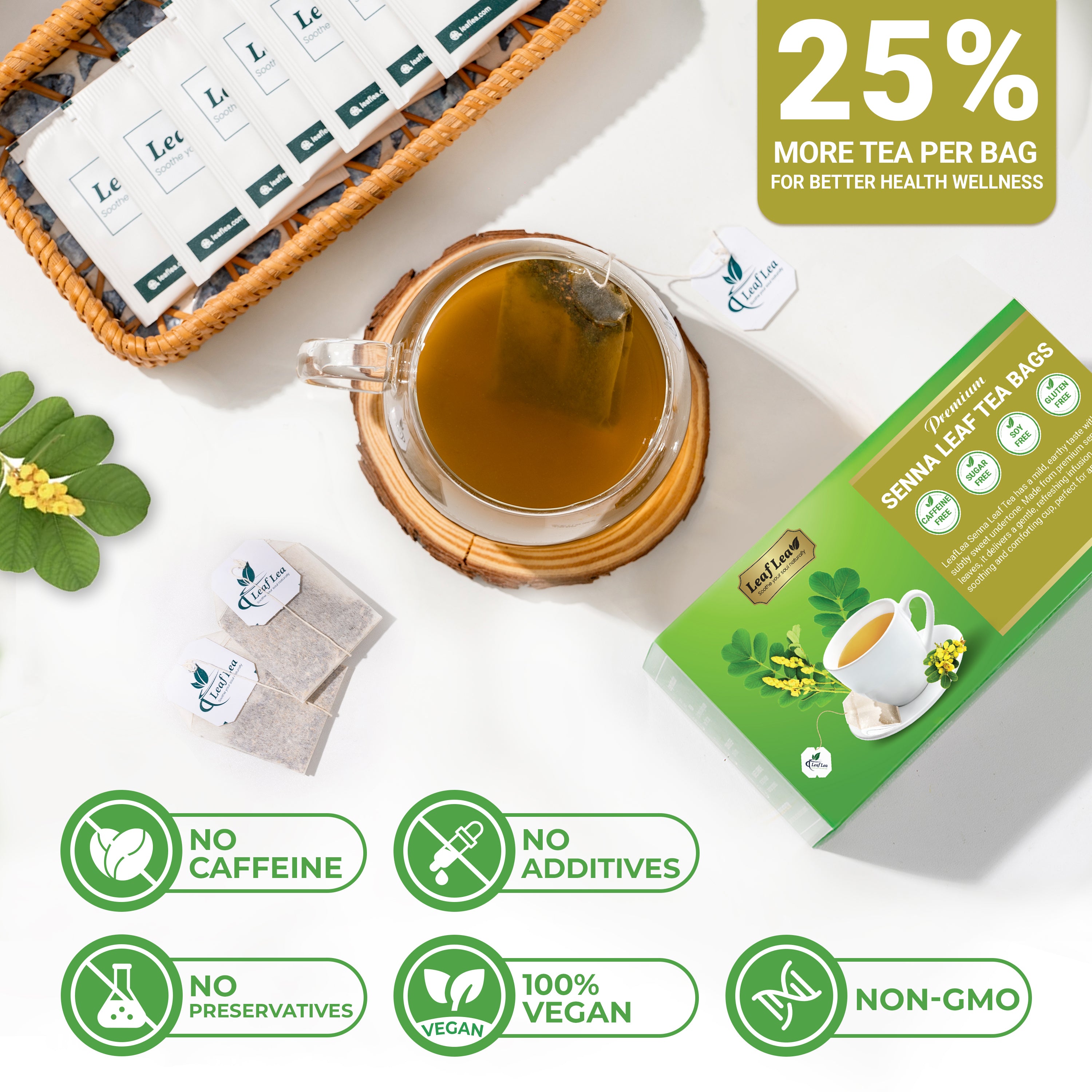 LeafLea Senna Leaf Tea Bags  –  Naturally Smooth & Gentle Herbal Brew