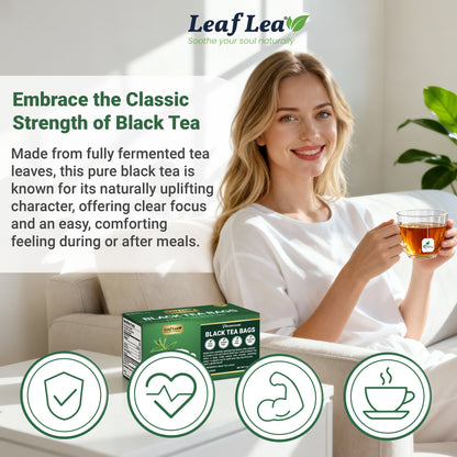 LeafLea Black Tea Bags, Premium Full-Bodied Black Tea Leaves, Digestive Ease & Natural Alertness with Caffeine