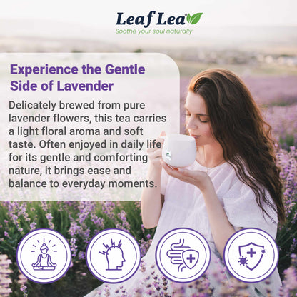 LeafLea 40 Premium Lavender Tea Bags, Natural Lavender Flowers, Lavendar Herbal Tea with Delicate Floral Aroma & Smooth Flavor, Relaxing Evening Infusion, No Caffeine