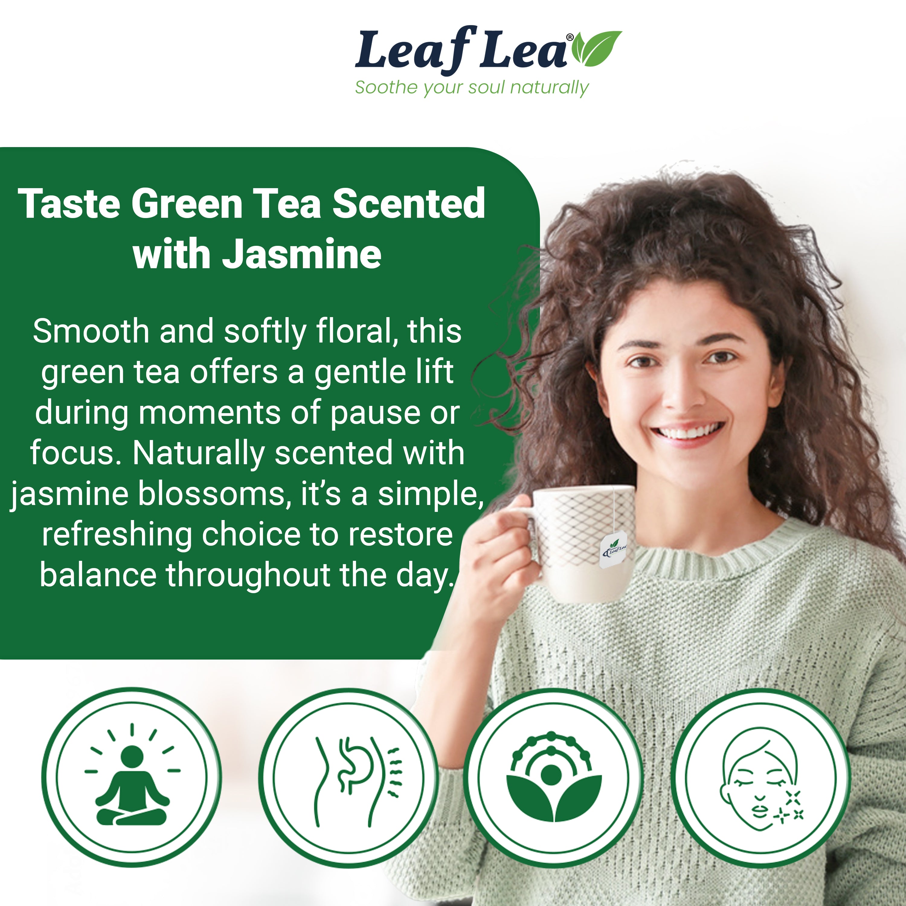 Jasmine Green Tea Bags Blend Boosts Digestion & Immunity