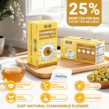 LeafLea Chamomile Tea Bags, Herbal Tea from Chamomile Flowers, Gentle Floral Scent, Clean Smooth Finish