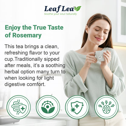 LeafLea Rosemary Tea Bags - Natural Rosemary Leaves, Te De Romero Earthy Taste & Light Aroma, Caffeine-Free, Sugar-Free