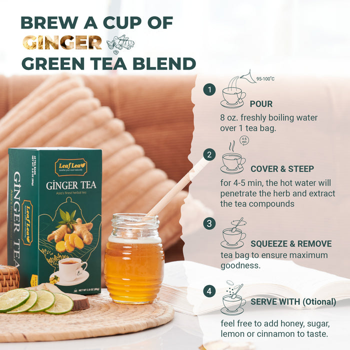 Premium Ginger Green Tea Bags - 160 Count | Natural Blend with Ginger Roots, Promotes Digestion, Spicy & Warming, Ideal Gift